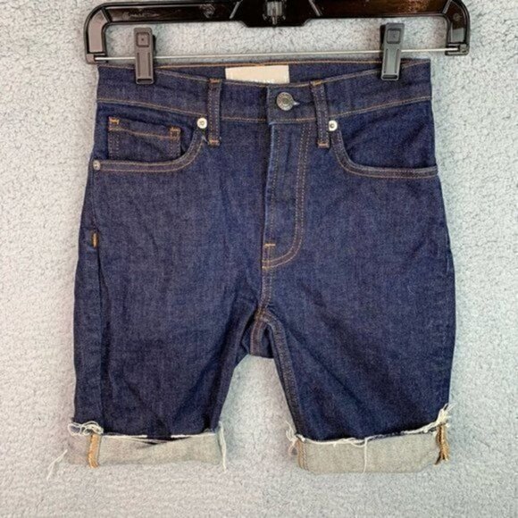 Everlane Womens Jean Shorts Blue Stretch Pockets High Rise Cuffed Hem Denim 23 - Picture 11 of 11